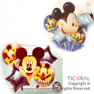 SET DE GLOBOS METALIZADO MICKEY CARA 5 UNIDADES X 1